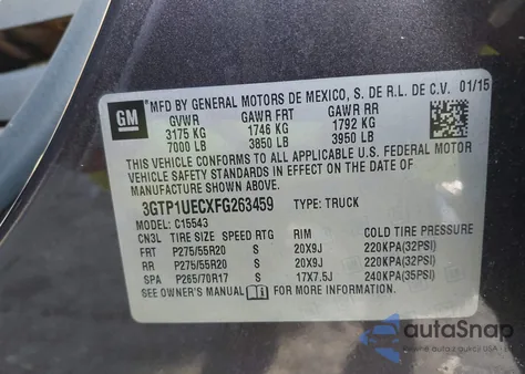 2015 GMC Sierra 1500 Sle из США, поврежденный, VIN 3GTP1UECXFG263459